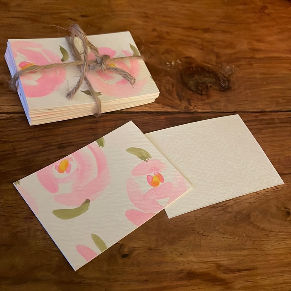 Handcrafted 25 Blank Thank You Cards Pink